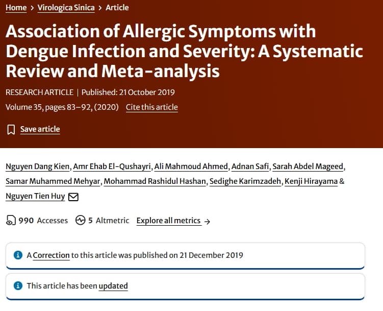Association of Allergic Symptoms with Dengue Infection and Severity: A Systematic Review and Meta-analysis